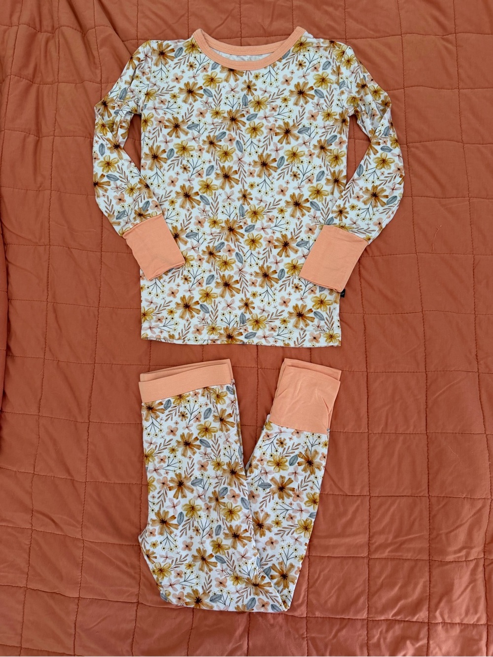 The Sleepy Sloth Tangerine Fling Fall Floral Long Sleeve PJ Set 4T VGUC